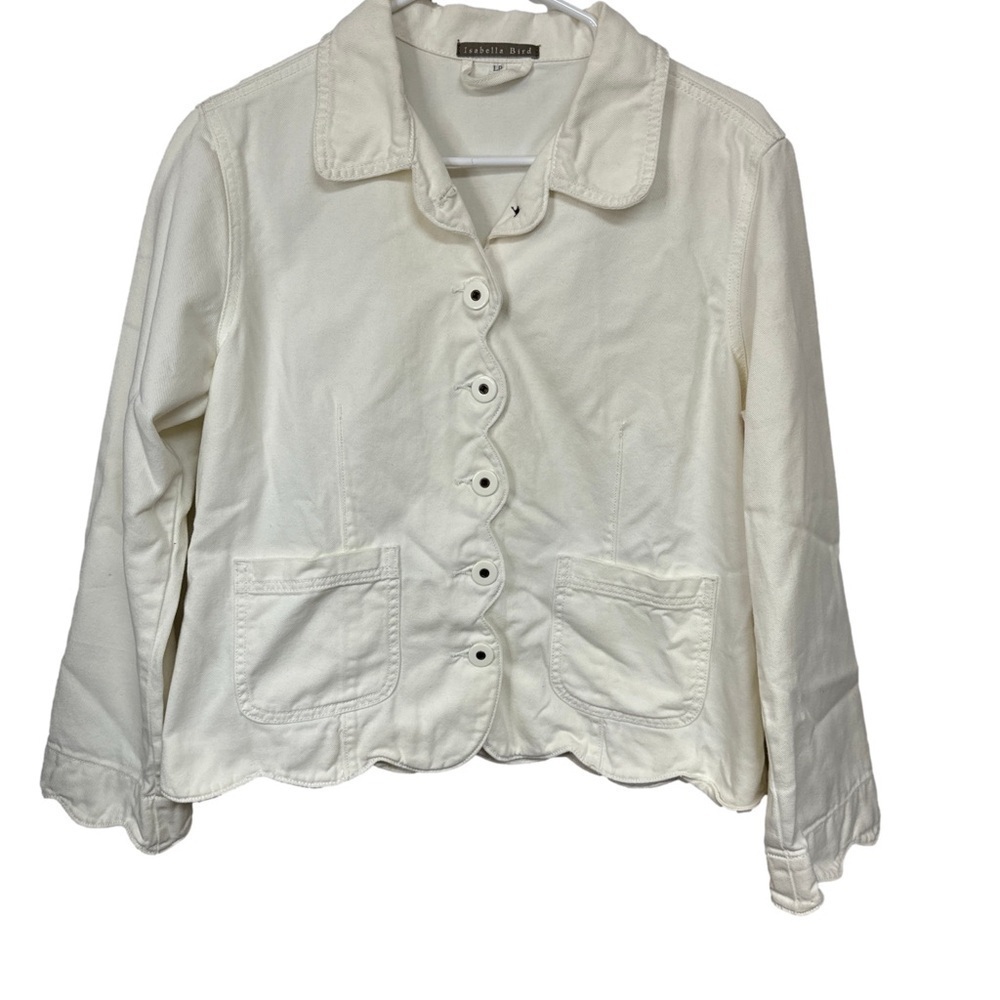 Isabella Byrd Anthropologie Ivory Denim Button Up Jacket LP - Picture 4 of 10